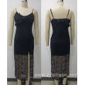 Knitting Black Lace Shoulder Staps Slit Dress